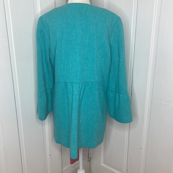 Talbots | Turquoise Wool Blend Flounce Sleeve Jacket - Picture 7 of 14